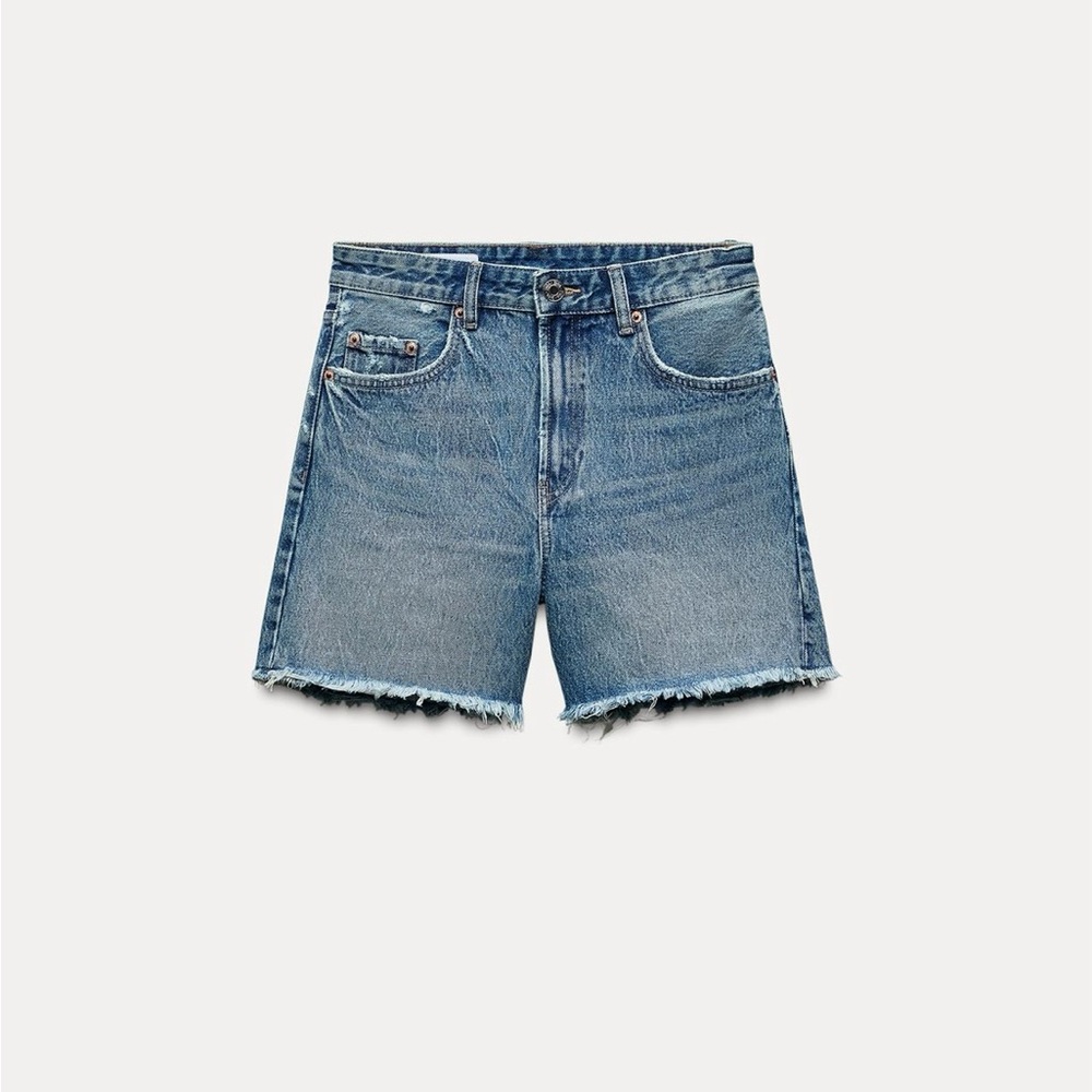 Zara Mid Waist Boyfriend denim shorts